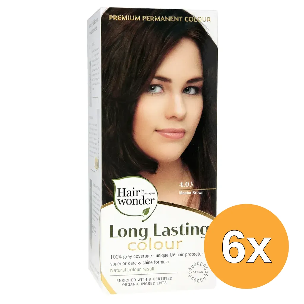 6x Hairwonder Long lasting colour 4.03 mocha brown (100 ml)