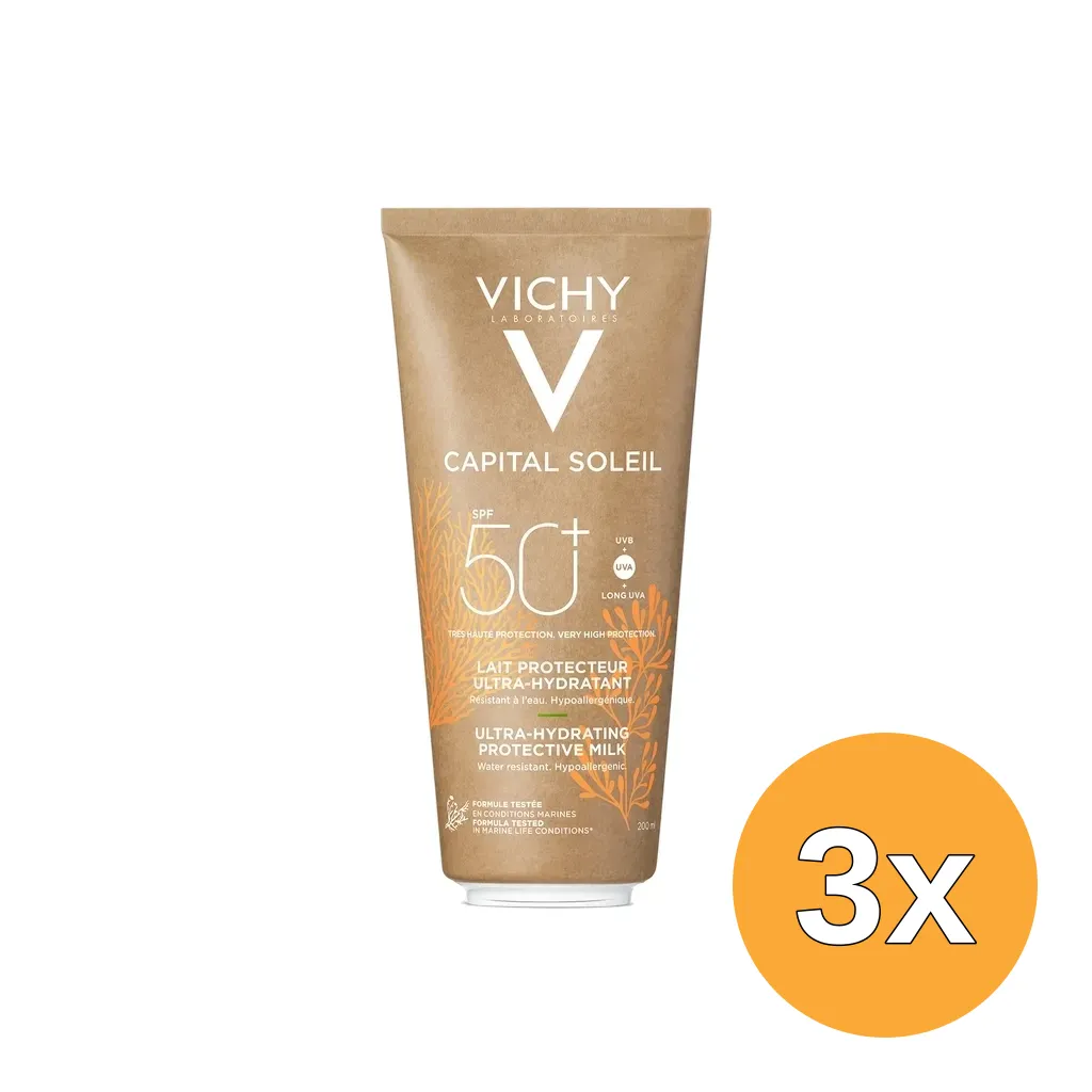 3x Vichy Capital Soleil Solar Eco-designed Milk Face & Body SPF50+ (200 ml)