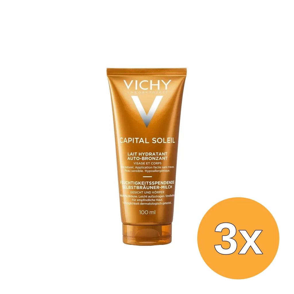 3x Vichy Ideal Soleil Moisturizing Self Tanning Milk Face & Body (100 ml)