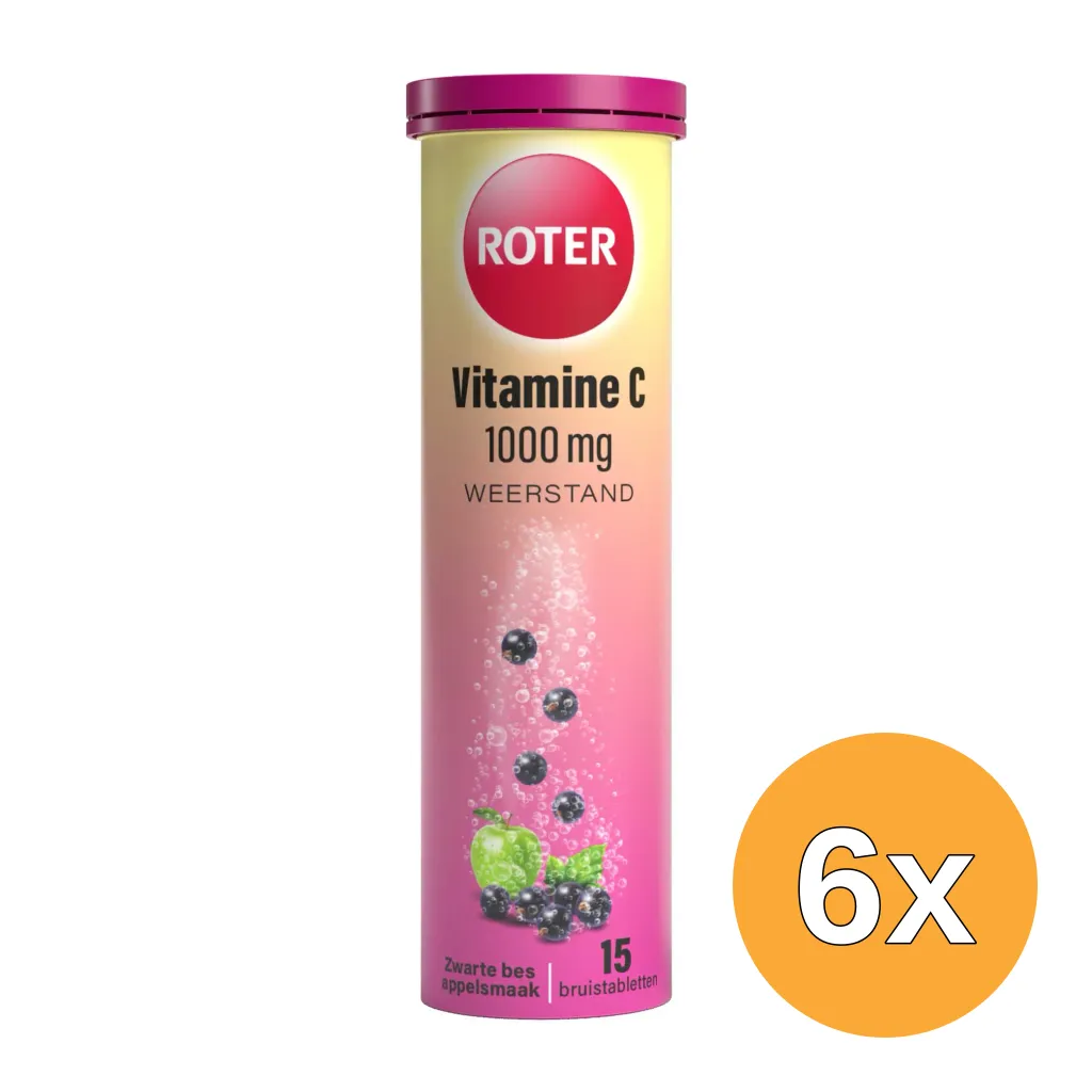 6x Roter Vitamine C 1000 mg Bruis Zwarte bes - Appel (15 bruistabletten)