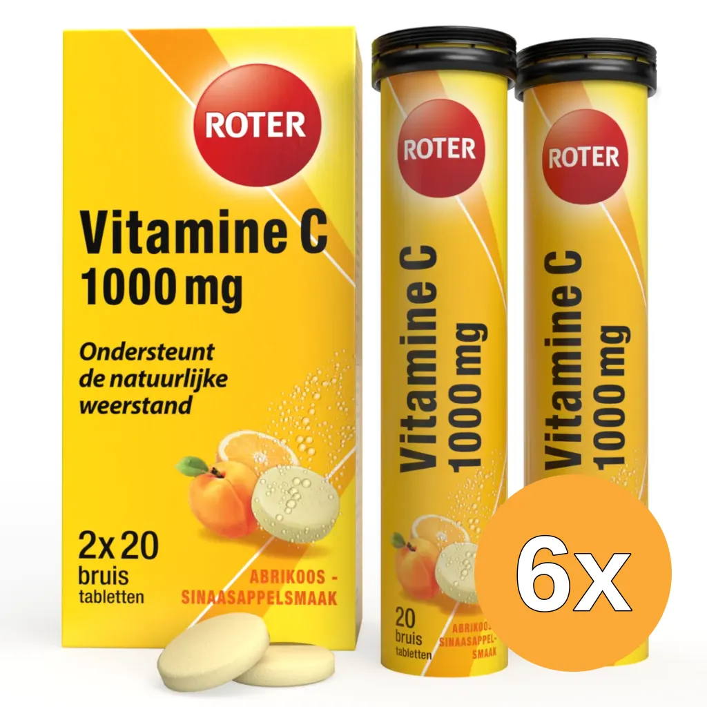 6x Roter Vitamine C Bruis 1000 mg abrikoos sinaasappel duopack (40 bruistabletten)