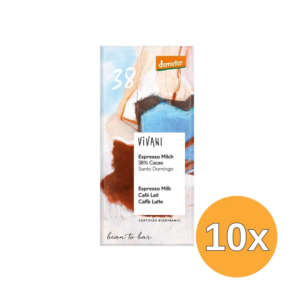 10x Vivani Chocolade Demeter Melk Espresso 38% Bio (90 gr)