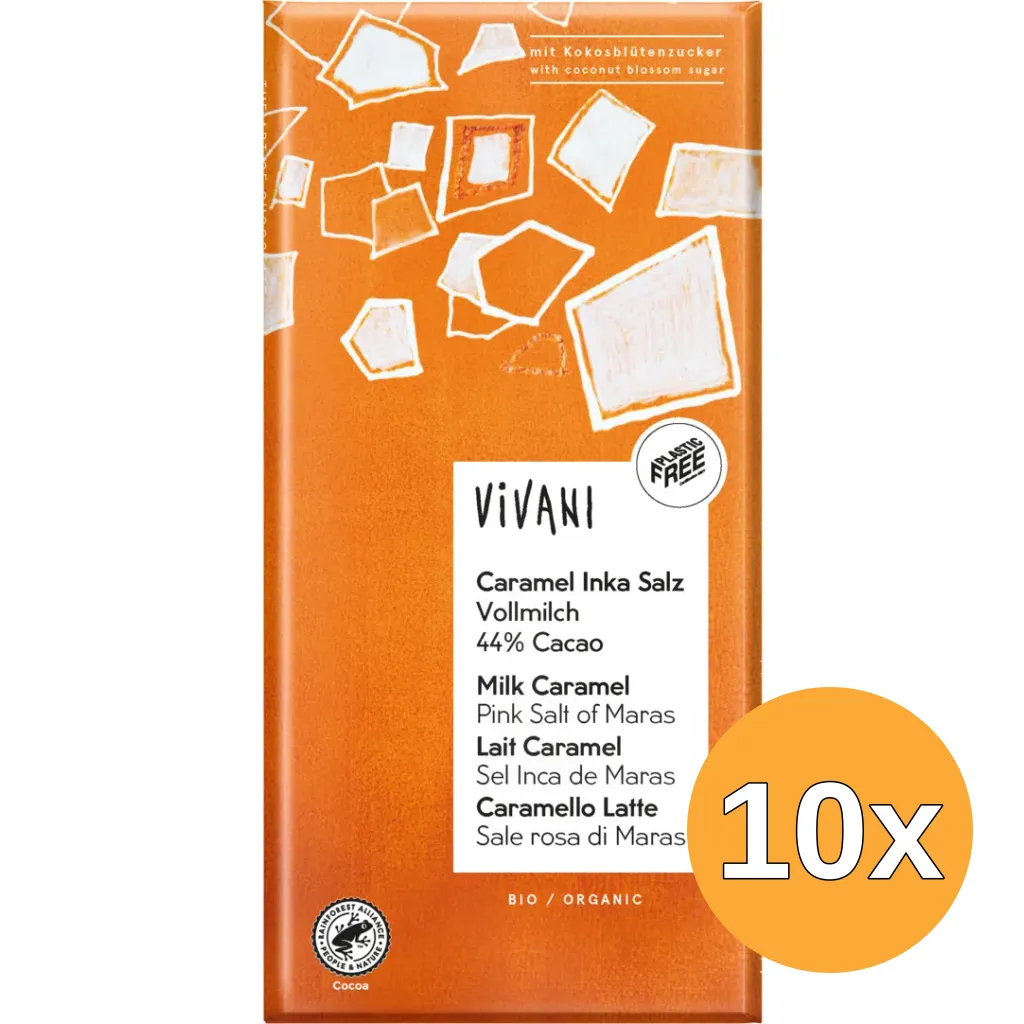 10x Vivani Chocolade Melk Caramel Pink Salt Of Maras Bio (80 gr)