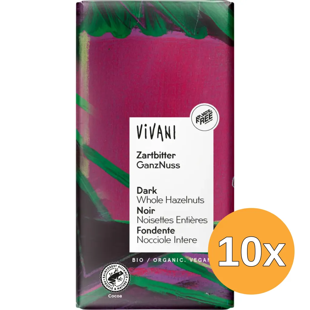 10x Vivani Chocolade Puur met Hele Hazelnoten Bio (100 gr)