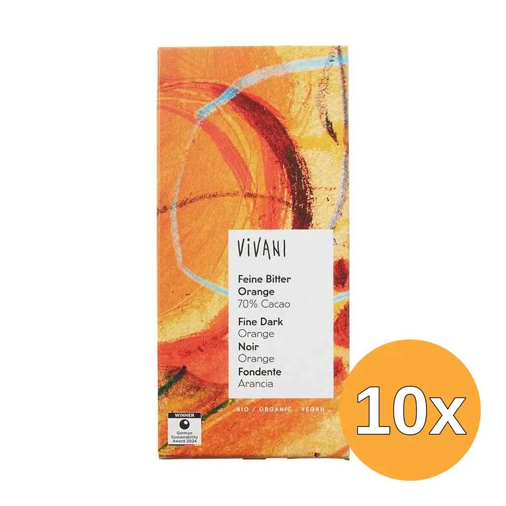 10x Vivani Chocolate Bar Fine Dark Orange 70% Cacao (80 gr)