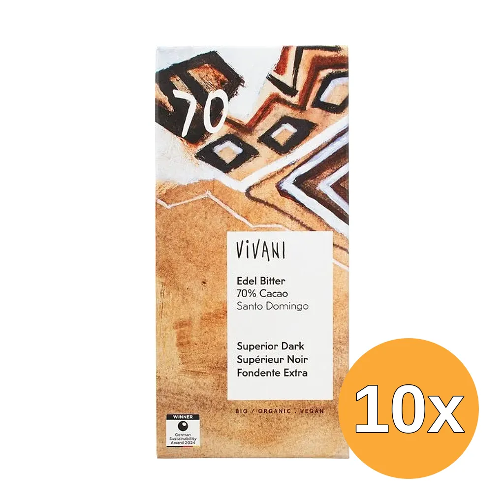 10x Vivani Chocolate Bar Superior Dark 70% Cacao (80 gr)