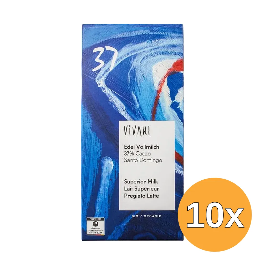 10x Vivani Chocolate Bar Superior Milk 37% Cacao (80 gr)