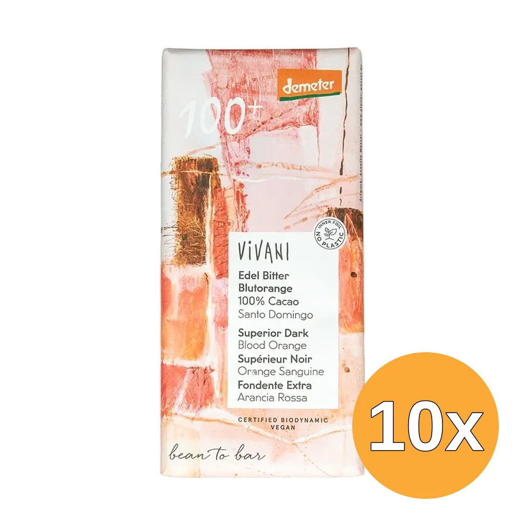 10x Vivani Chocolate-Bar Blutorange Dark 100% (90 gr)
