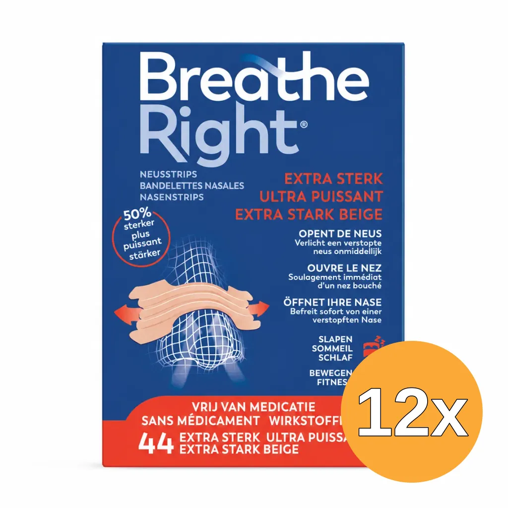 12x Breathe Right Neusstrips Beige Extra Sterk (44 stuks)