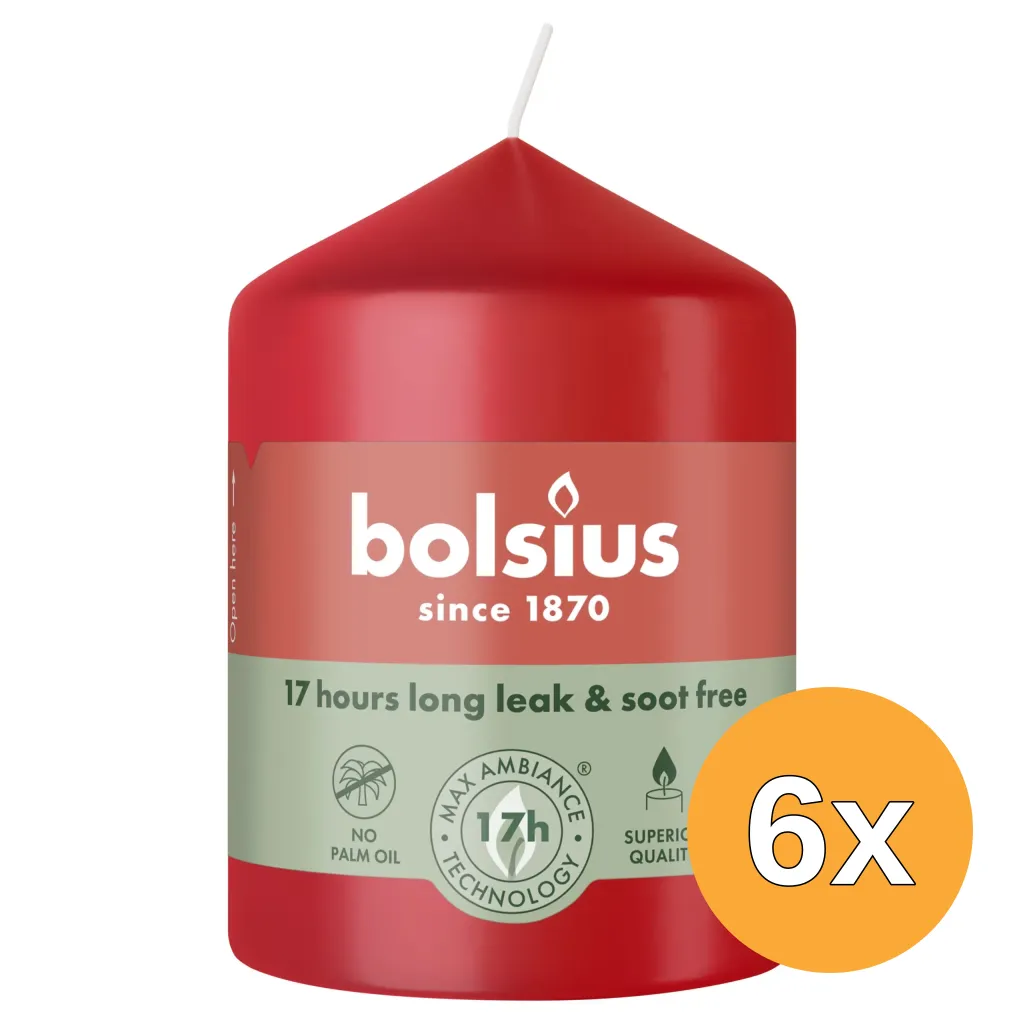 6x Bolsius Stompkaars 80/58 Delicate Red (1 stuk)