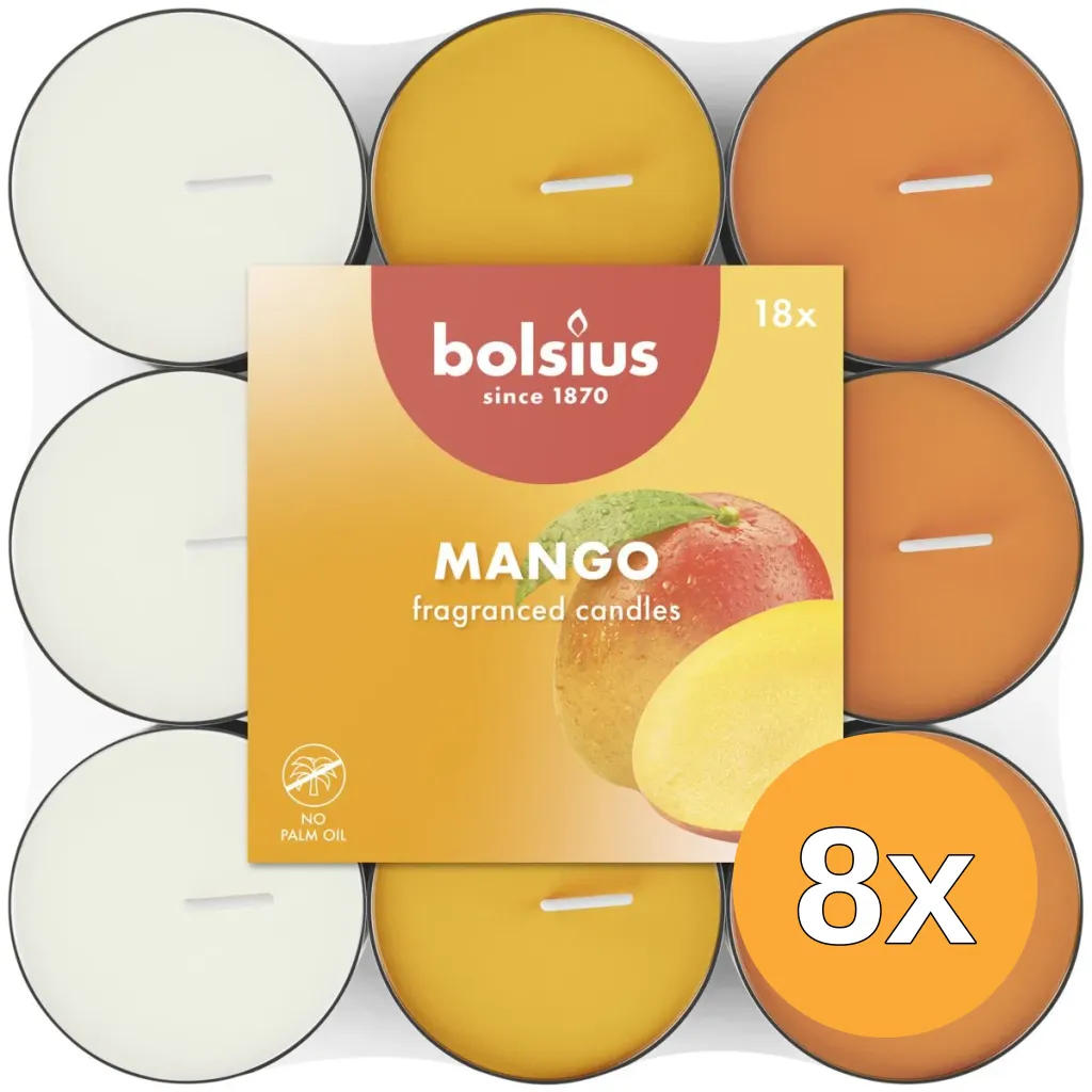 8x Bolsius Geurtheelicht 3,5U Mango Pack  (18 stuks)