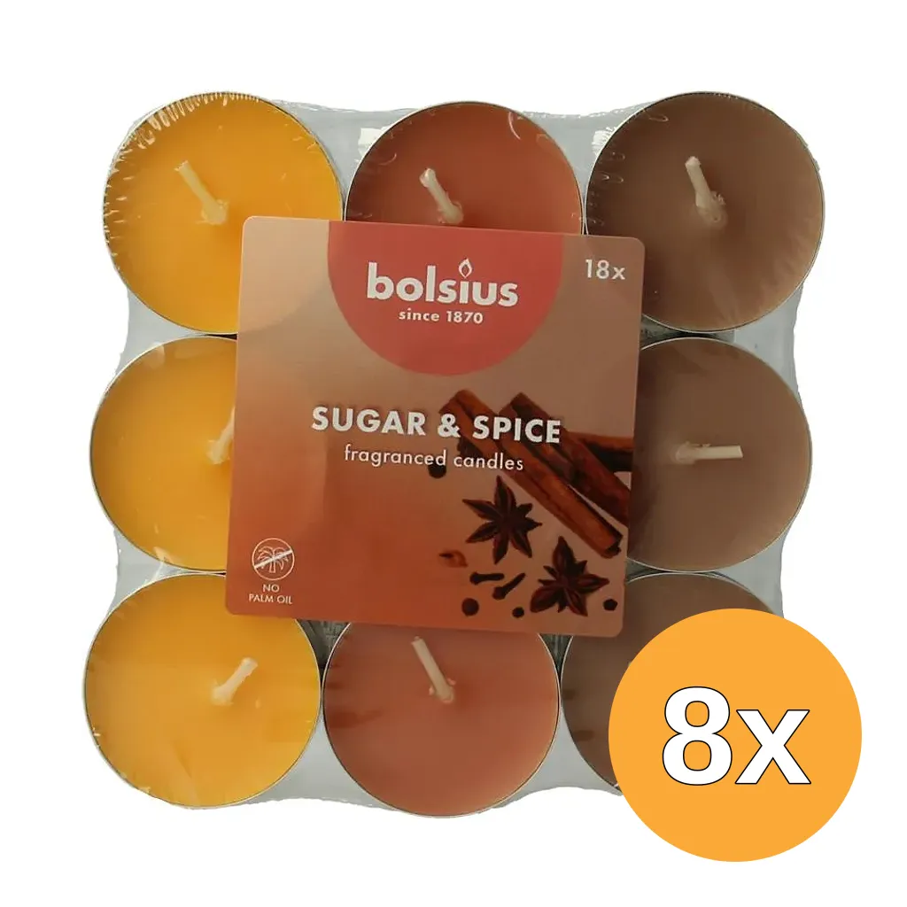 8x Bolsius Geurtheelicht Multi Colour Brick 18 Sugar & Spice (18 stuks)