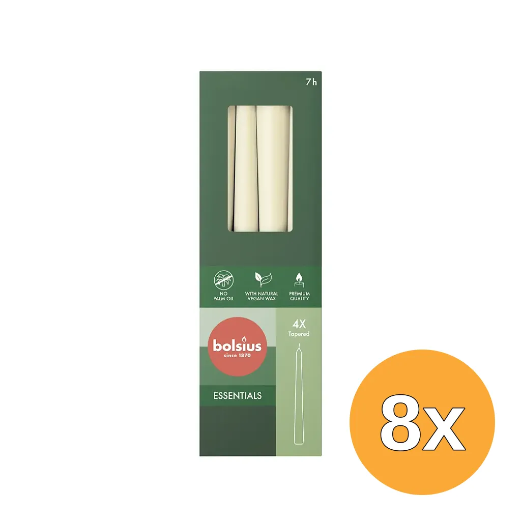 8x Bolsius Gotische Kaars 245/24 Doos 4 Soft Pearl (4 stuks)