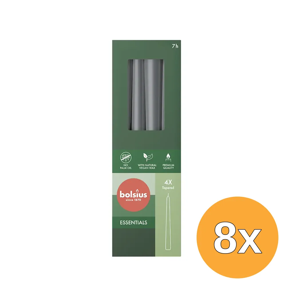8x Bolsius Gotische Kaars 245/24 Doos 4 Stormygrey (4 stuks)