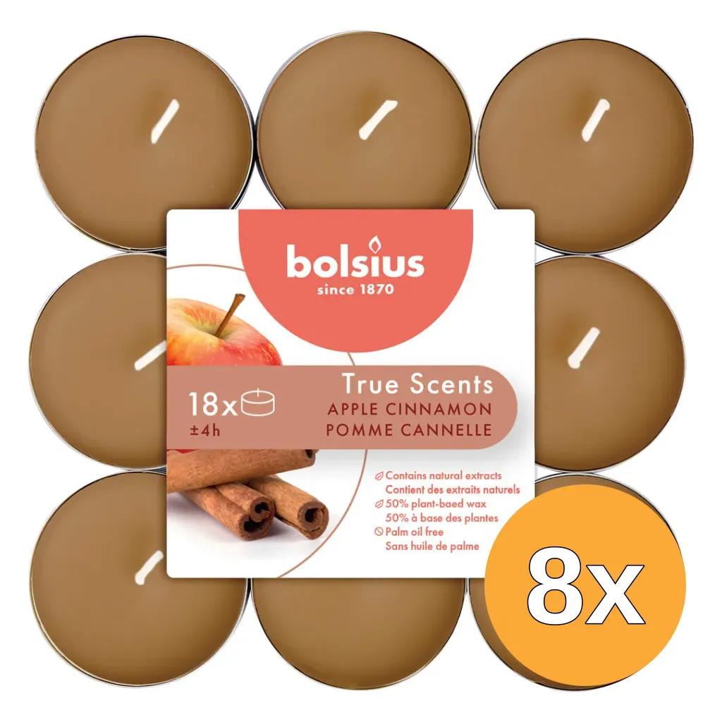 8x Bolsius True Scents Geurtheelichten 4U Apple Cinnamon (1 stuk)