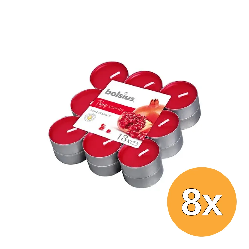 8x Bolsius True Scents Theelichten Pomegranate (18 stuks)