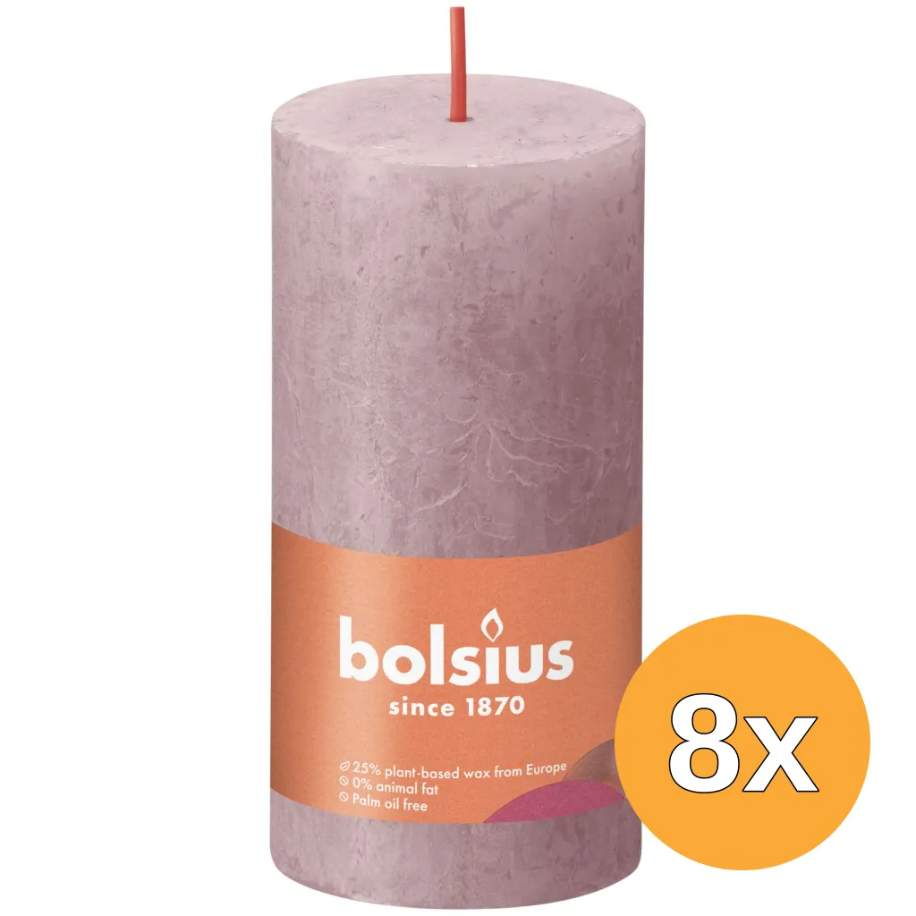 8x Bolsius Rustiekkaars 100/50 Ash Rose (1 stuk)