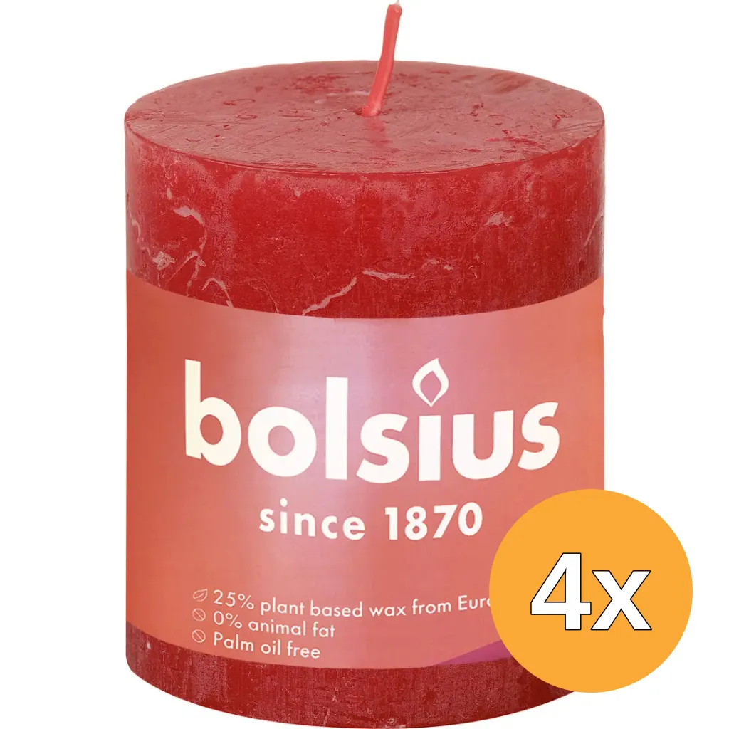 4x Bolsius Shine Rustiekkaars 80/68 Delicate Red (1 stuk)