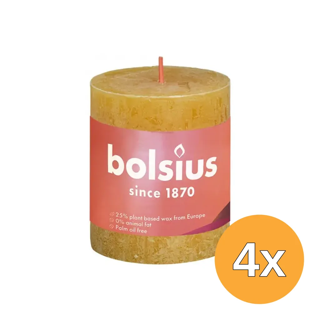 4x Bolsius Rustiekkaars Shine 80/68 Honeycomb Yellow (1 stuk)