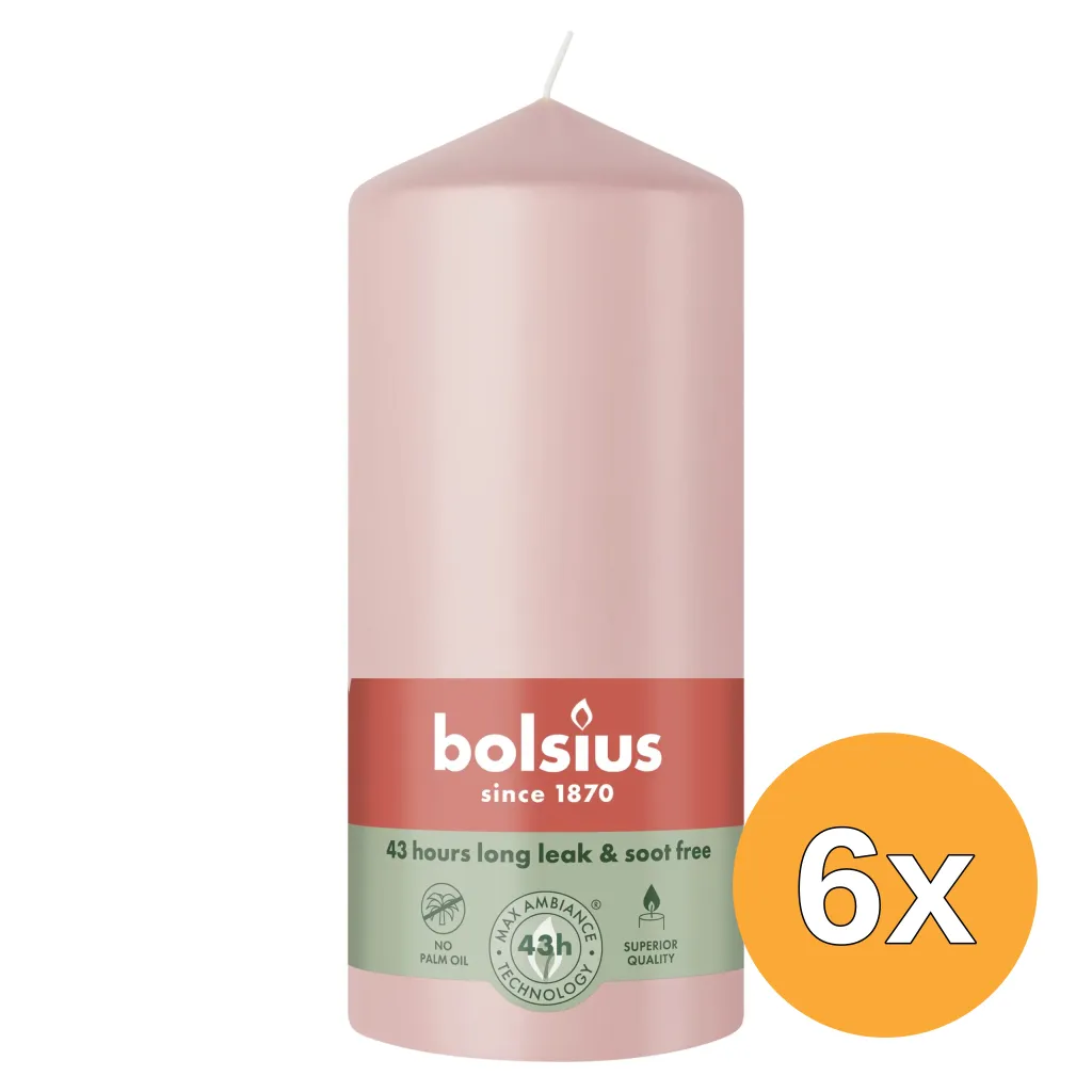 6x Bolsius Stompkaars 130/68 Misty Pink (1 stuk)