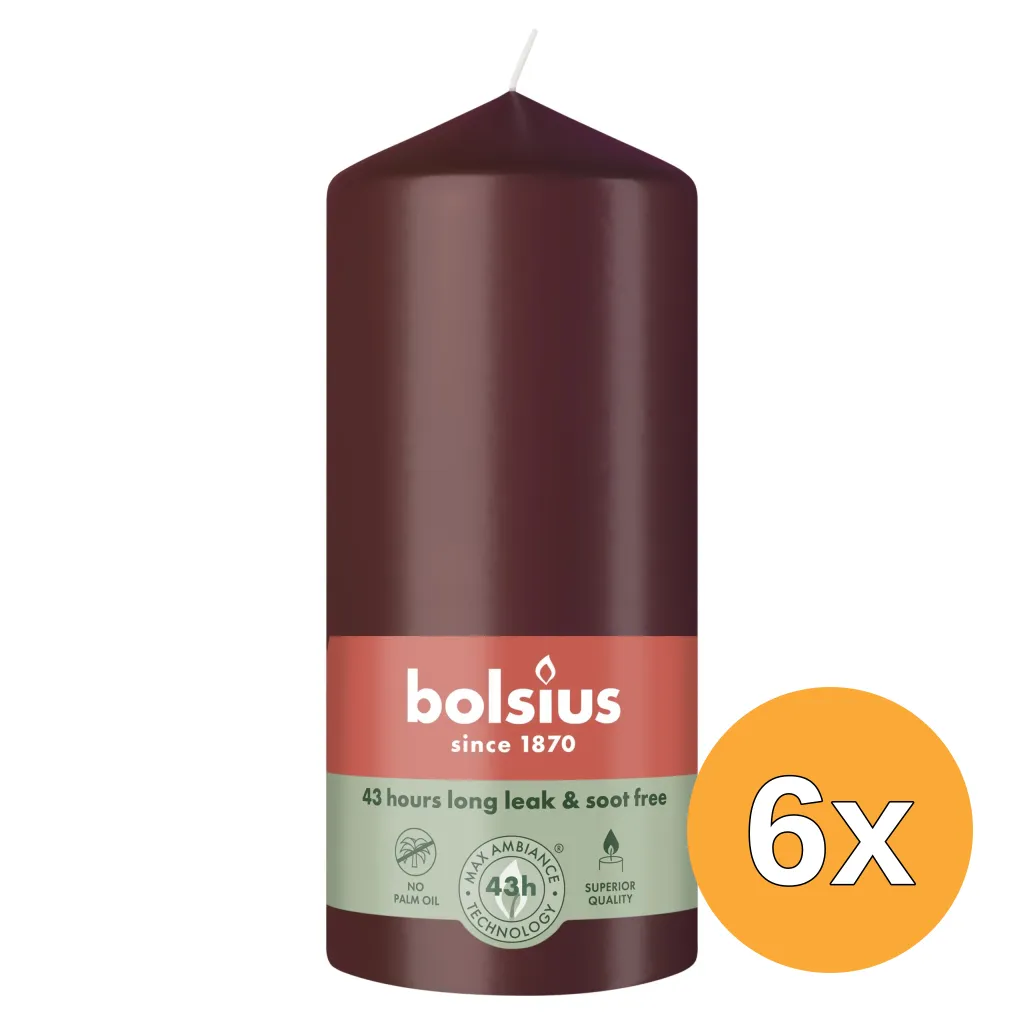 6x Bolsius Stompkaars 130/68 Velvet Red (1 stuk)