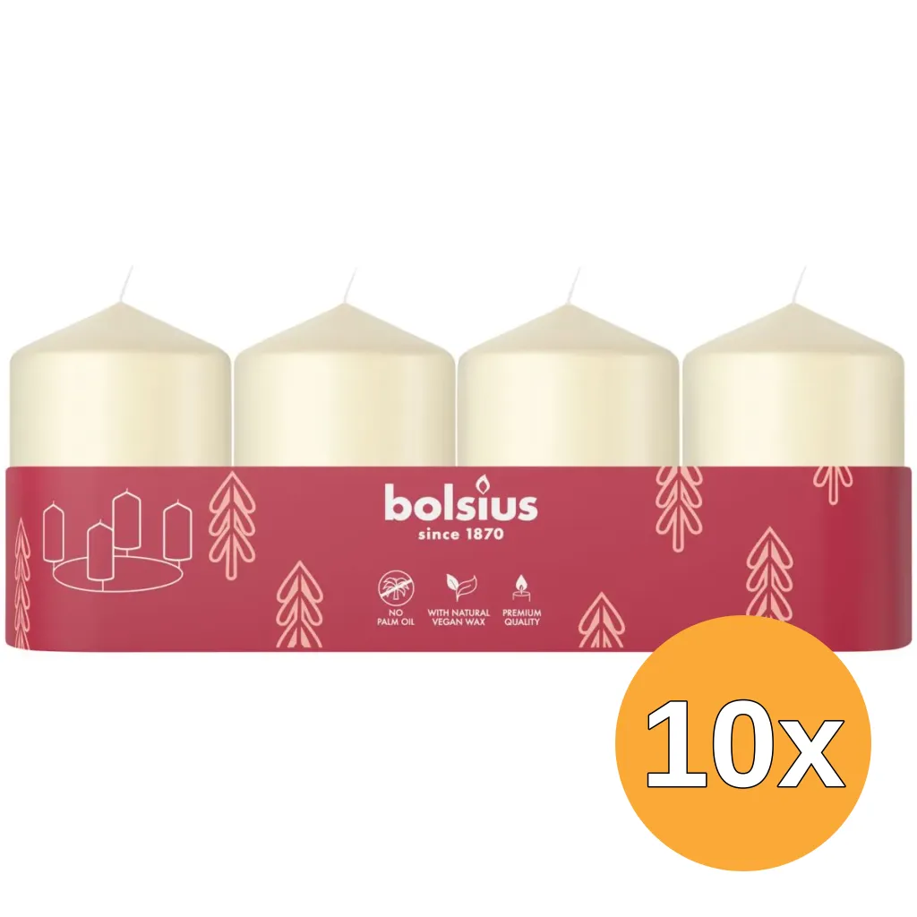 10x Bolsius Stompkaars 60/40 Tray 4 Soft Pearl  (1 stuk)