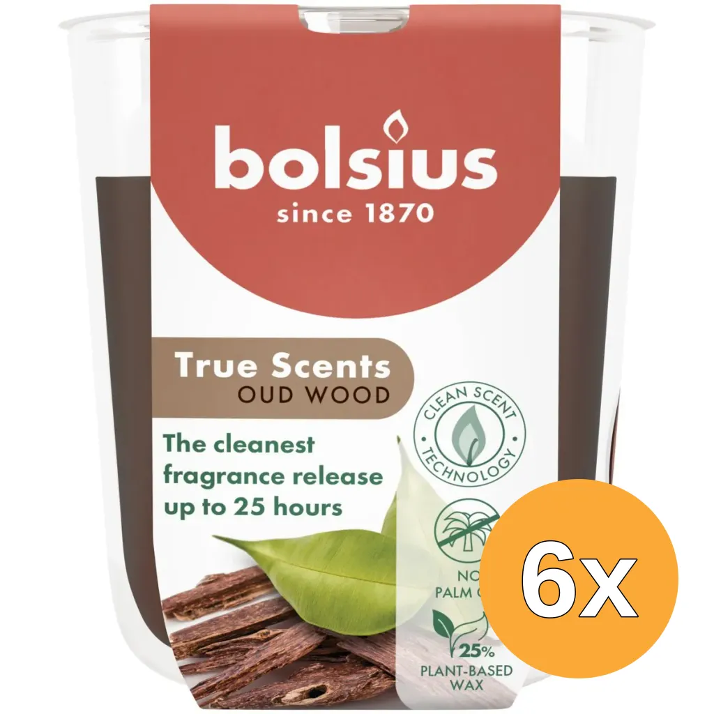 6x Bolsius Geurglas 80/73 True Scents Oud Wood (1 stuk)