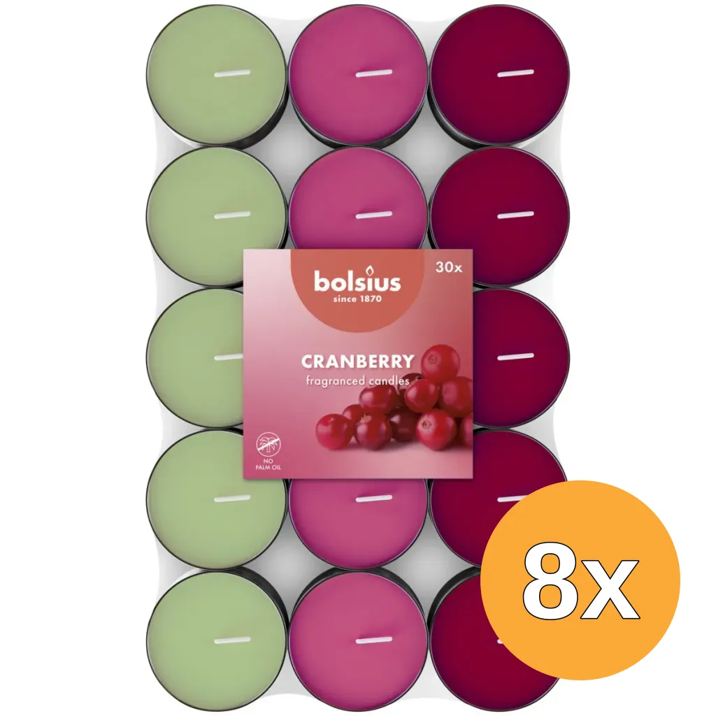 8x Bolsius Geurtheelicht 3,5U Cranberry Pack   (30 stuks)