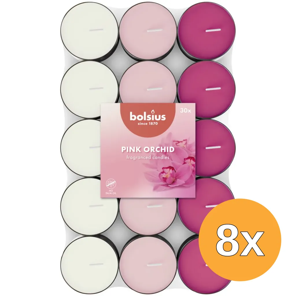 8x Bolsius Geurtheelicht 3,5U Orchid Scented Pack  (30 stuks)
