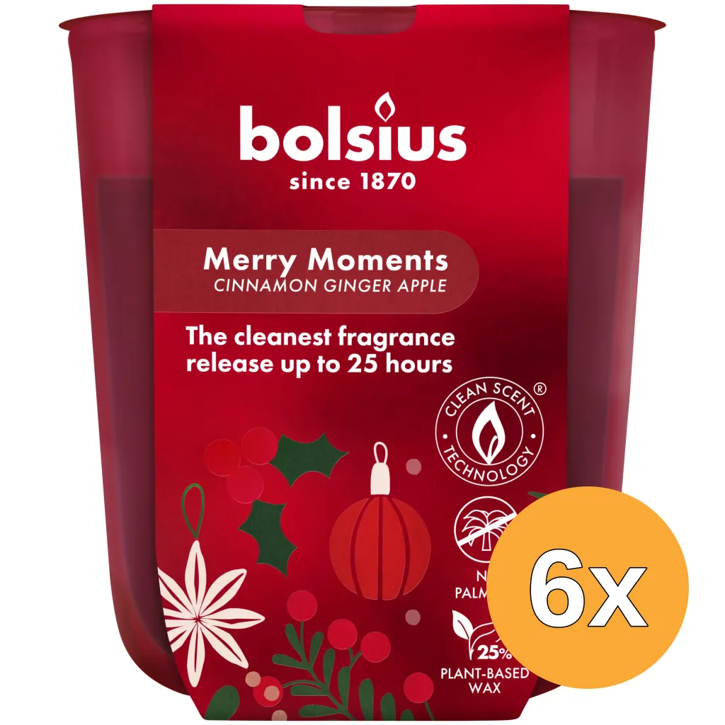 6x Bolsius Geurglas 80/73 True Glow Merry Moments (1 stuk)