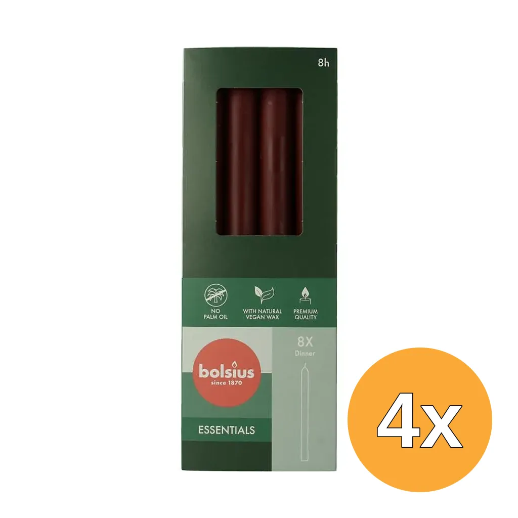 4x Bolsius Dinerkaarsen 230/20 Velvet Red (8 stuks)