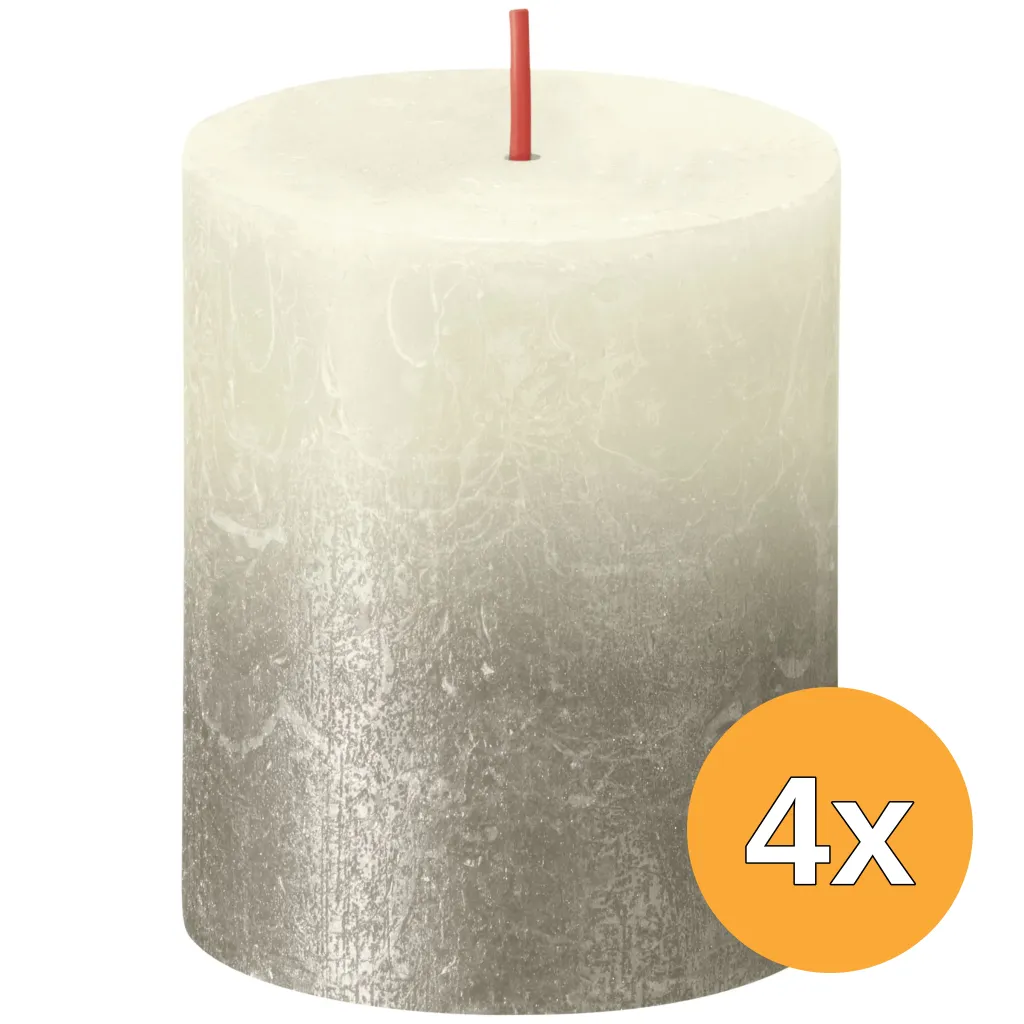 4x Bolsius Fading Metallic Rustiekkaars 80/68 Soft Pearl + Champagne (1 stuk)