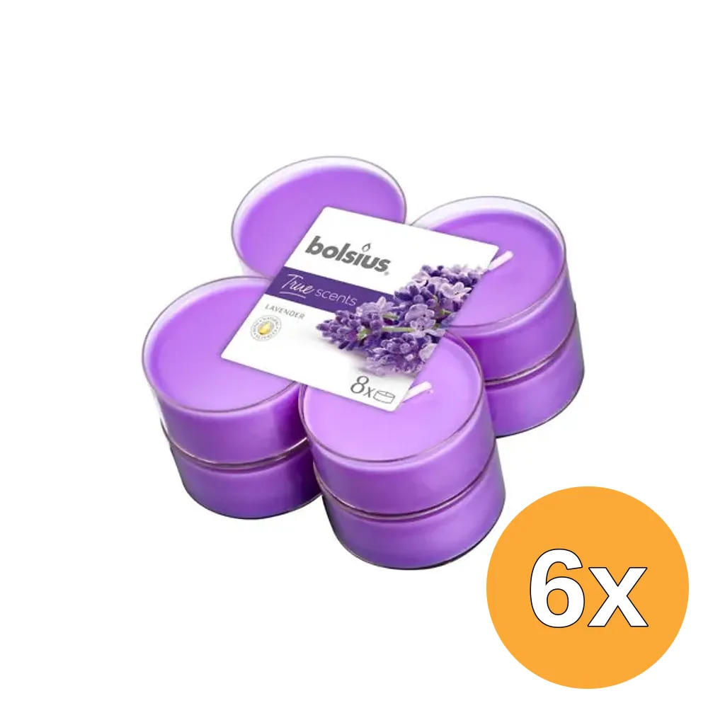 6x Bolsius True Scents Maxilicht Lavendel (8 stuks)