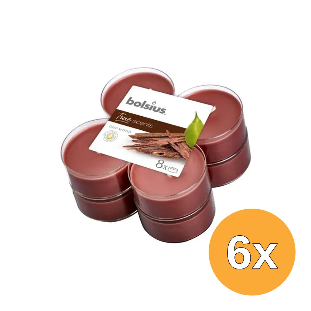6x Bolsius True Scents Maxilicht Old Wood (8 stuks)