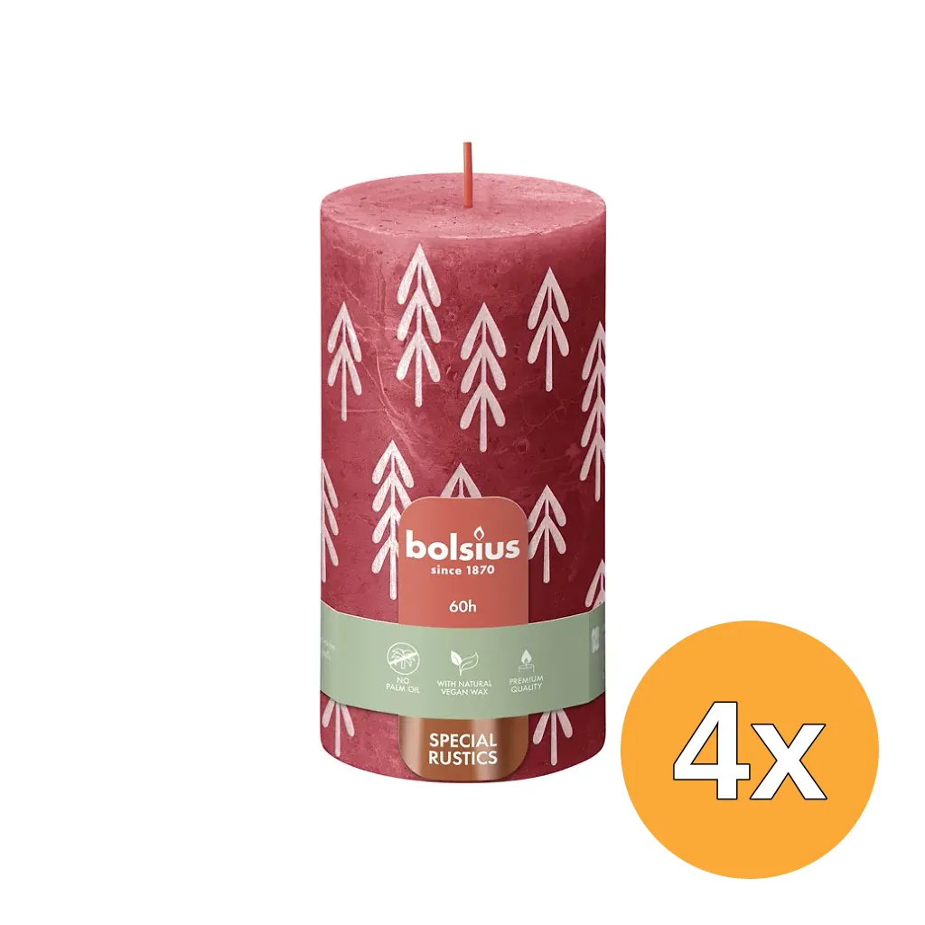 4x Bolsius Silhouette Rustiekkaars 130/68 Delicate Red (1 stuk)