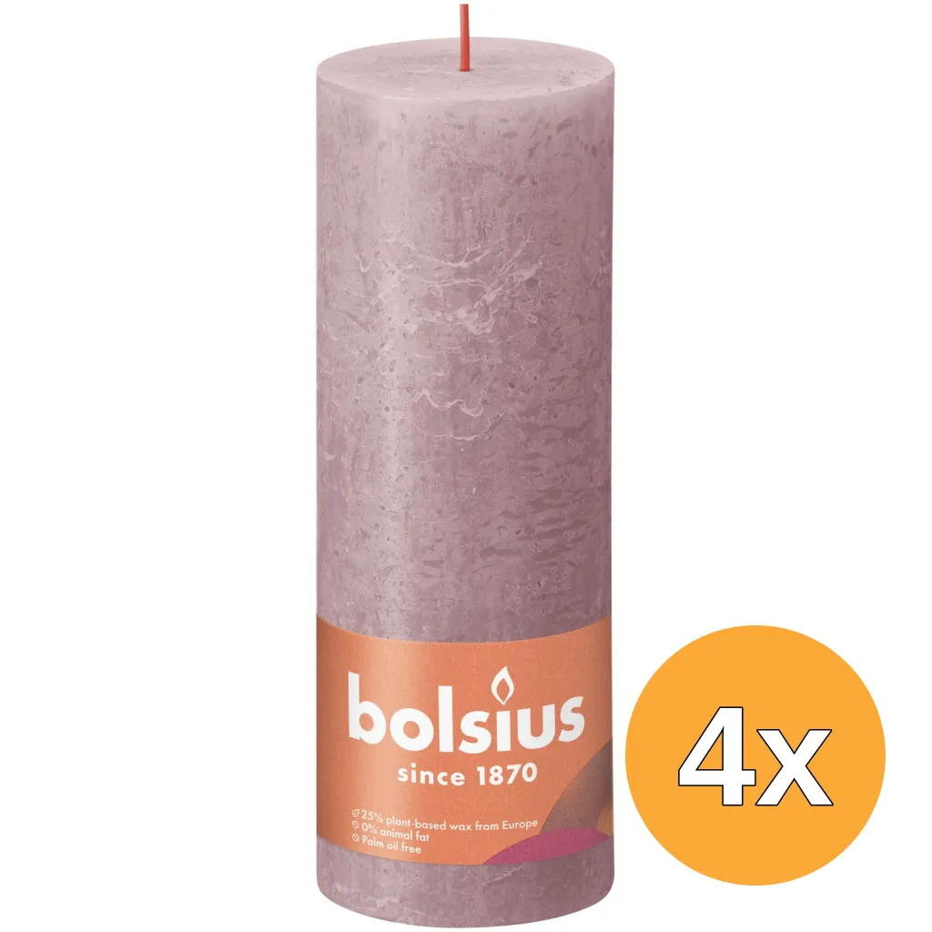 4x Bolsius Rustiekkaars 190/68 Ash Rose (1 stuk)