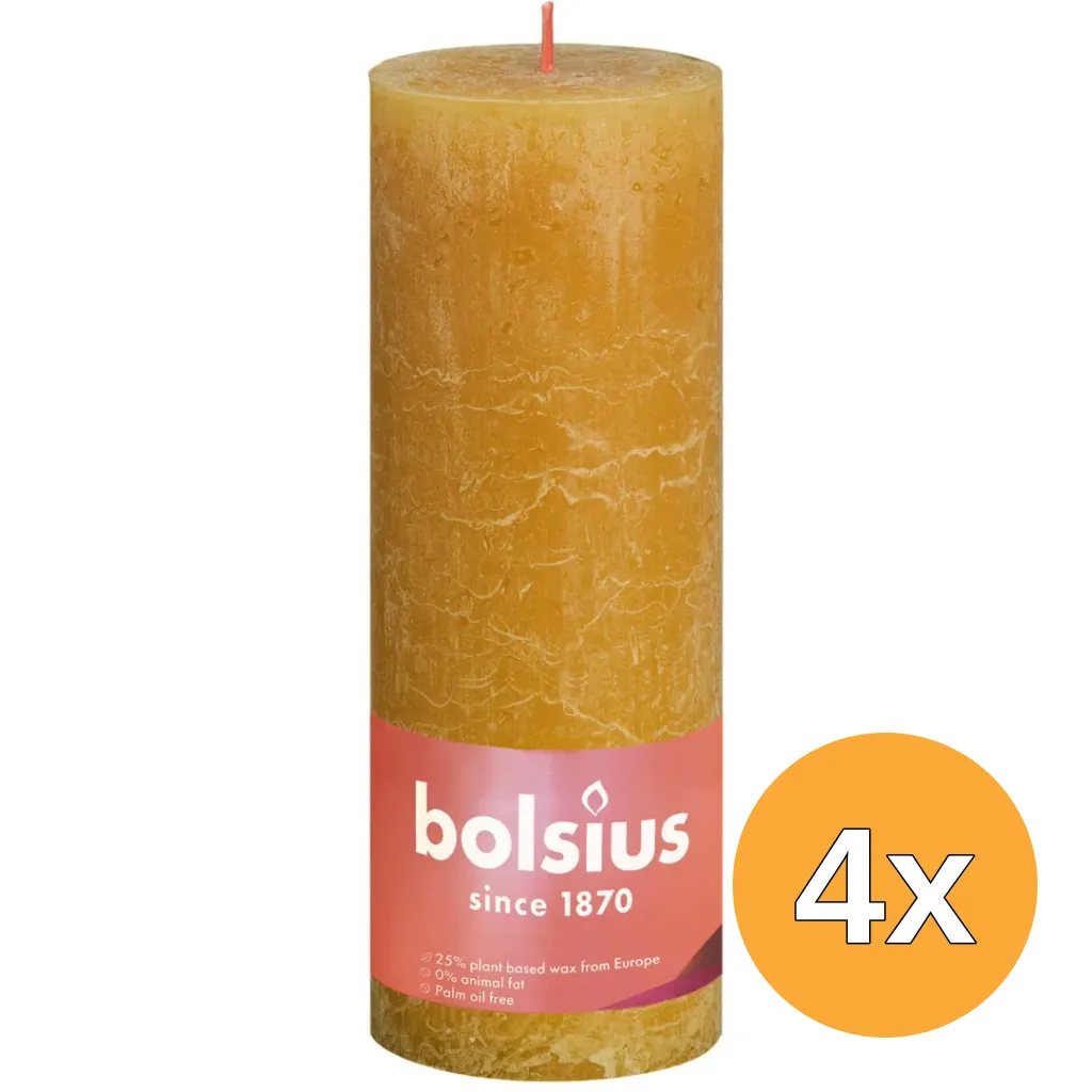 4x Bolsius Rustiekkaars Shine 190/68 Honeycomb Yellow (1 stuk)