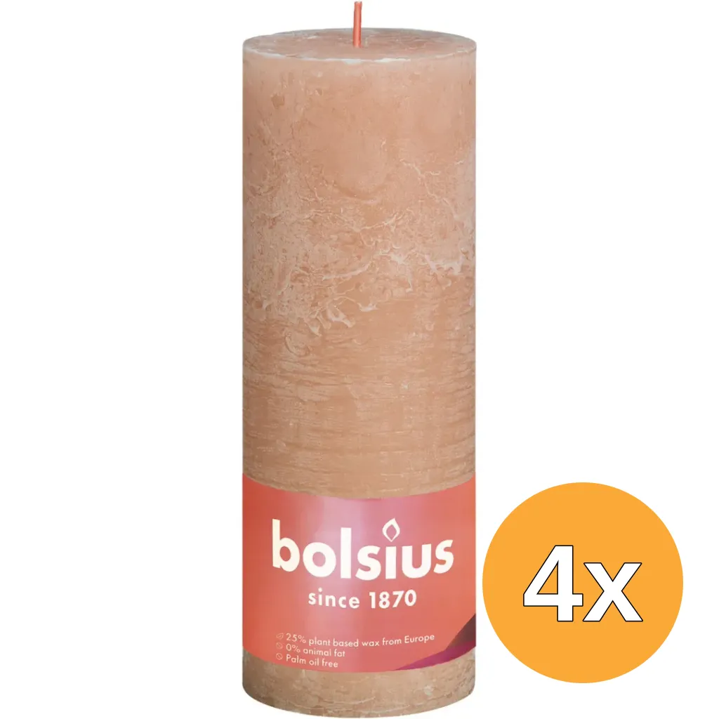 4x Bolsius Rustiekkaars Shine 190/68 Misty Pink (1 stuk)