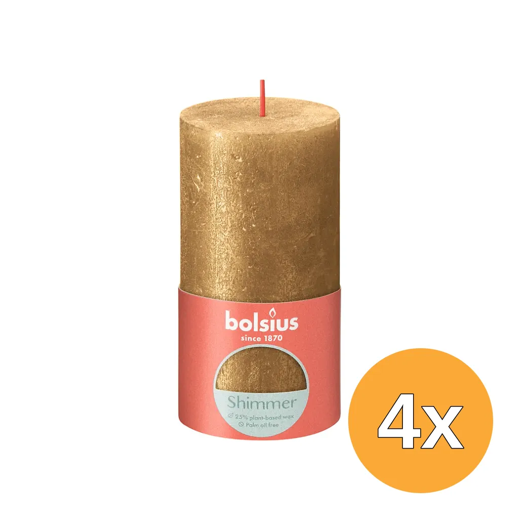 4x Bolsius Stompkaars Shimmer 130/68 Gold (1 stuk)