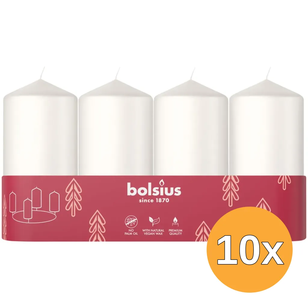 10x Bolsius Stompkaars 100/48 Tray 4 Cloudy White (1 stuk)