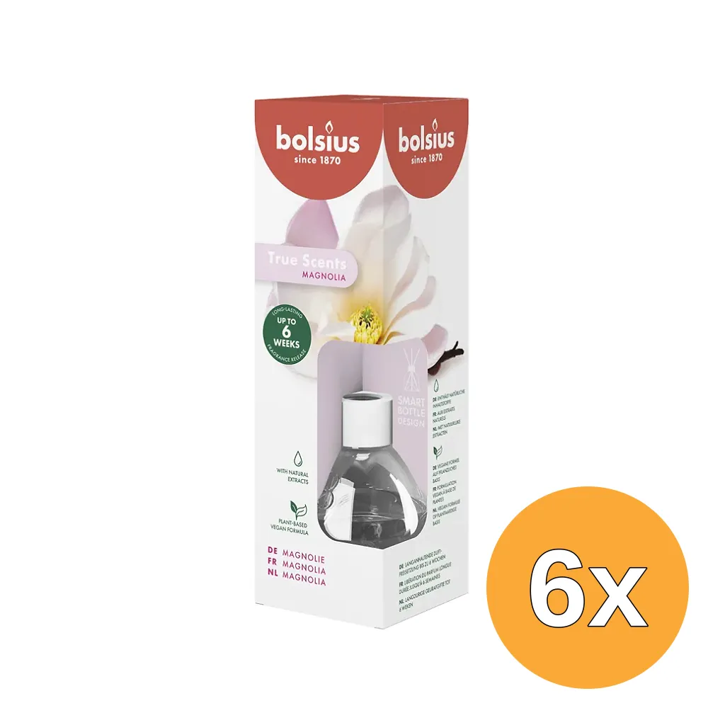 6x Bolsius True Scents Geurverspreider Magnolia (60 ml)