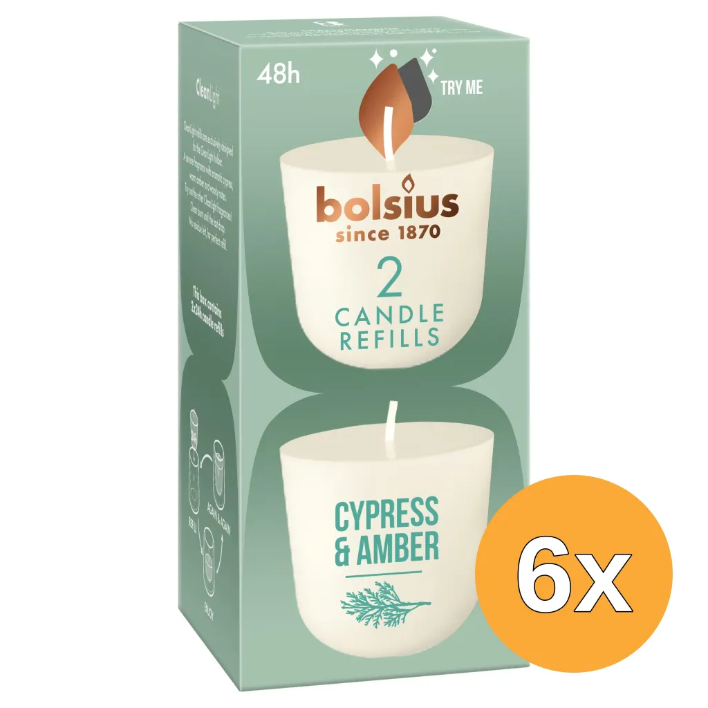6x Bolsius Navulling Clean Light pack 2 Cypress & Amber (2 stuks)