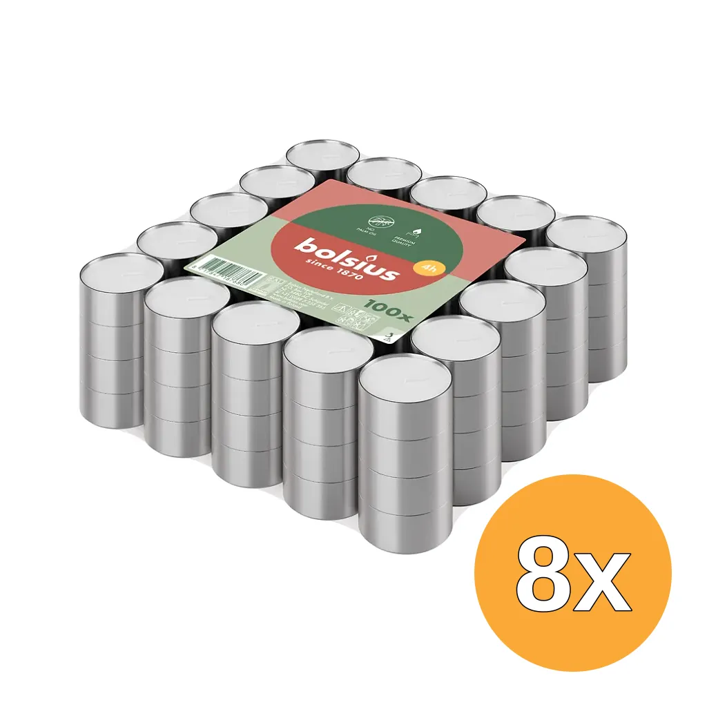 8x Bolsius Theelichten 4-Uur Brickpack (100 stuks)