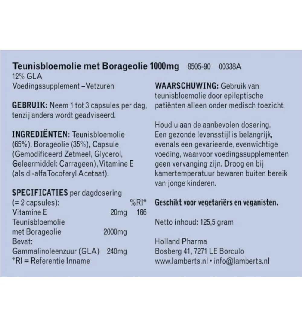 Lamberts Teunisbloem Met Borageolie 1000Mg (90 capsules)