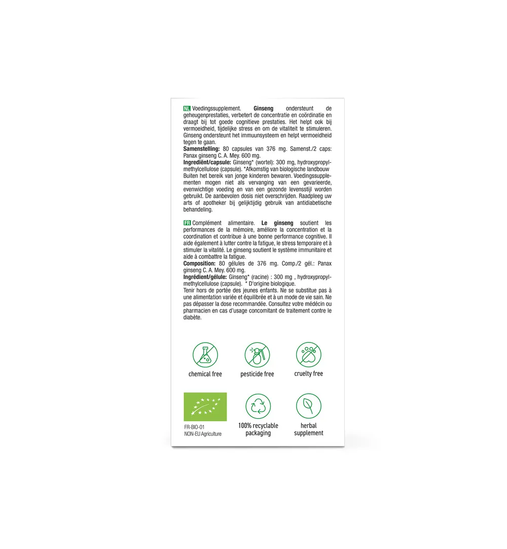 Purasana Ginseng Vegan Bio (80 vega capsules) - image 2