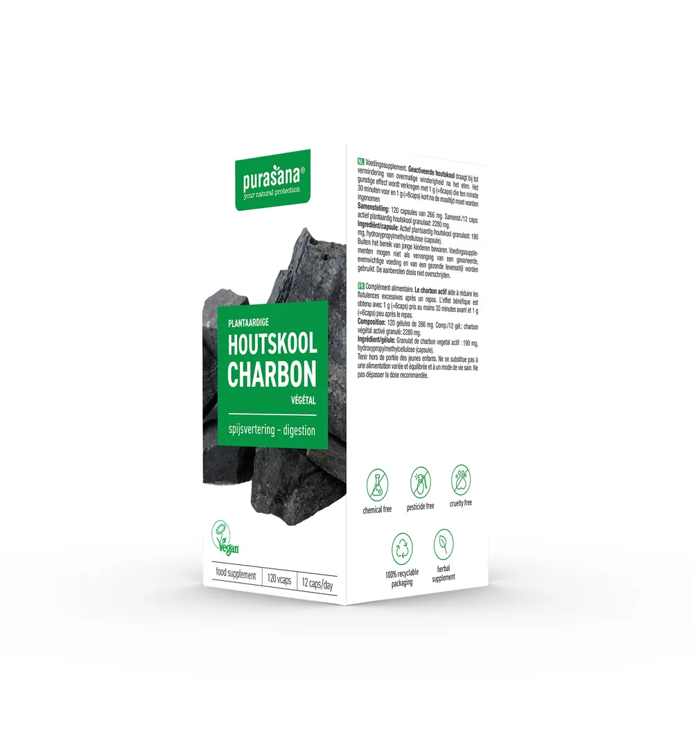 Purasana Plantaardige Houtskool/Charbon Vegetal Vegan (120 capsules) - image 4