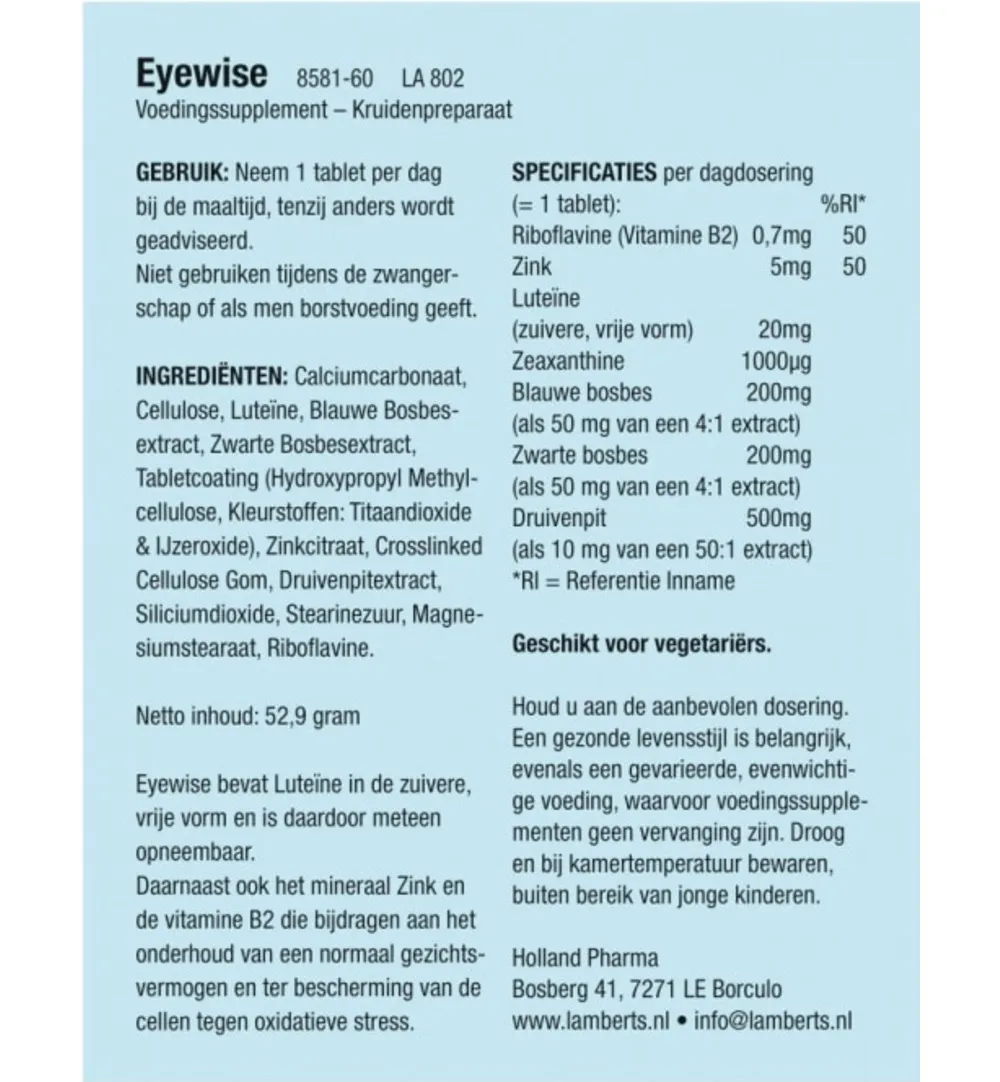 Lamberts Eyewise Nf (60 tabletten)