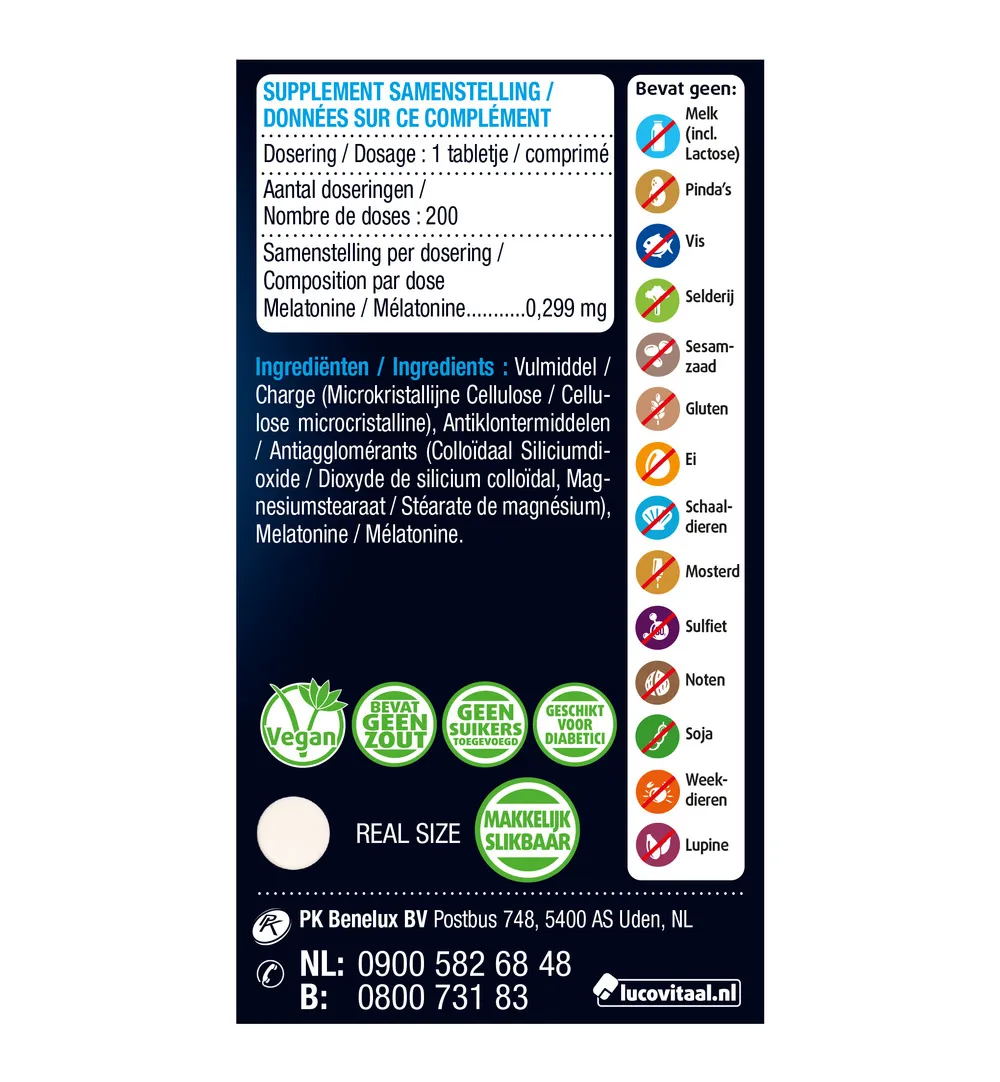 Lucovitaal Melatonine Puur 299mcg (200 tabletten) - image 2