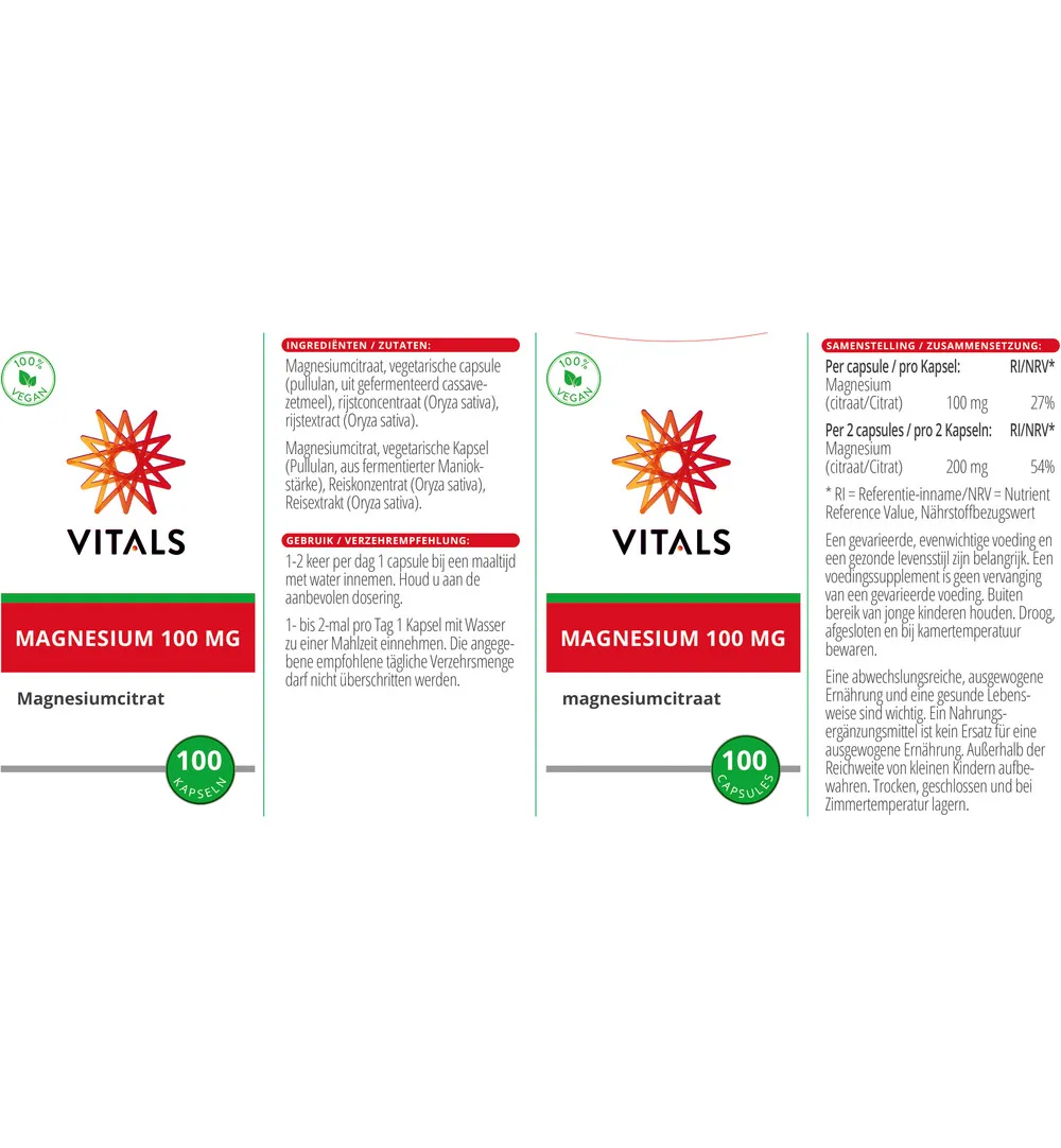 Vitals Magnesiumcitraat 100 mg (100 capsules) - image 3