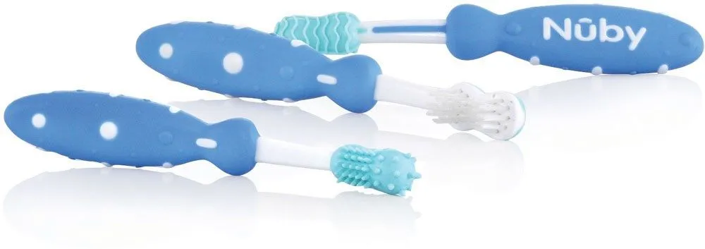 Nuby Tandenborstel set 3m+ - blauw (3 stuks)